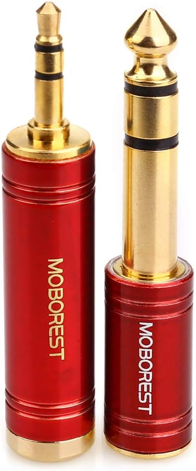 MOBOREST 3.5mm to 1/4 (6.35mm) Stereo Pure Copper Headphone Adapter, 2PCS