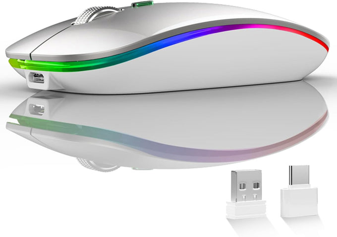 Uiosmuph LED Wireless Mouse, G12 Slim Rechargeable Silent Mouse Matte Black