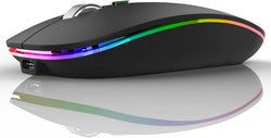 Uiosmuph LED Wireless Mouse, G12 Slim Rechargeable Silent Mouse Matte Black