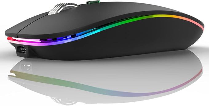 Uiosmuph LED Wireless Mouse, G12 Slim Rechargeable Silent Mouse Matte Black