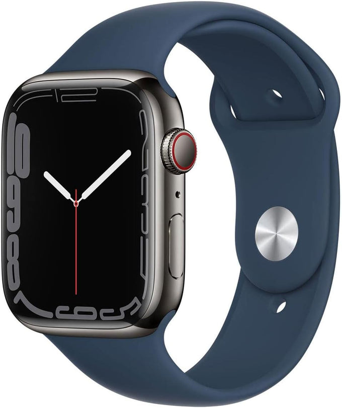 Apple Watch Series 7 (GPS, 45mm) Blue Aluminum Case with Abyss Blue Sport Band, Regular (Renewed)