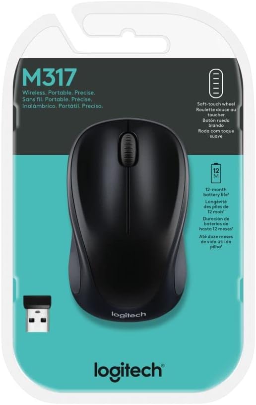 Logitech M317 Compact Ambidextrous 2.4 GHz Wireless Mouse - Black