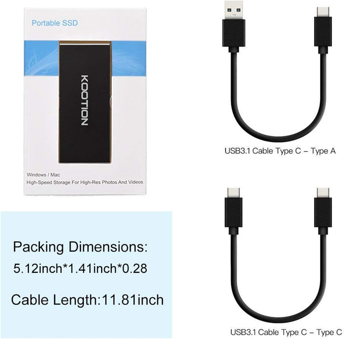 KOOTION External SSD 250GB Portable SSD High-Speed Solid State Drive, Read up to 500MB/s & Write up to 450MB/s