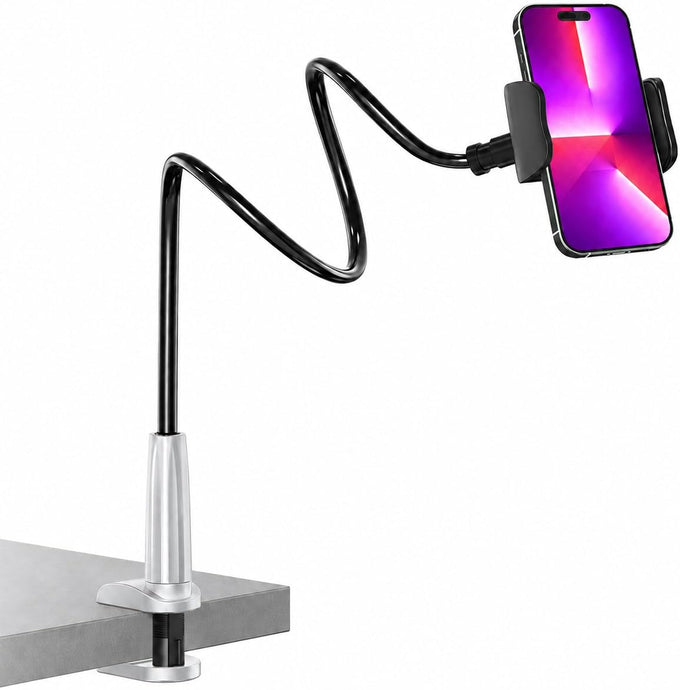 MAGIPEA Gooseneck Phone Holder for Bed, 30in Flexible Overhead Cell Phone Mount for Desk, Hands-Free Viewing Clamp Stand Compatible with iPhone 17 16 15 Pro Max and 3.5-7" Devices