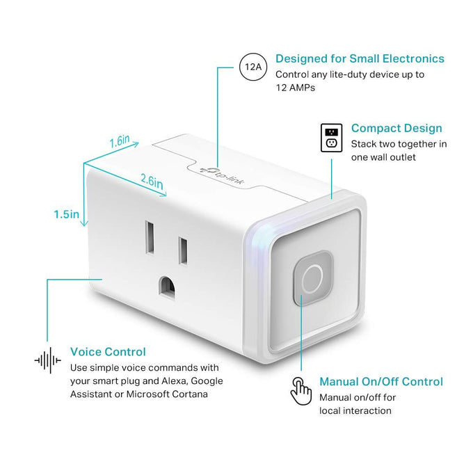 Kasa Smart Plug HS103P4, Smart Wi-Fi Outlet, Touch Actuator, Works with Alexa, Echo, Google Home, No Hub Required, 15 Amp, UL Certified, 4-Pack, White