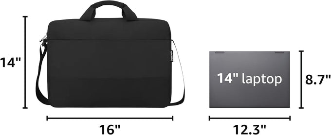 Lenovo Laptop Shoulder Bag T215 15.6 inch - Black- Slip Laptop Compartment - Front Zippered Pocket - Adjustable Strap