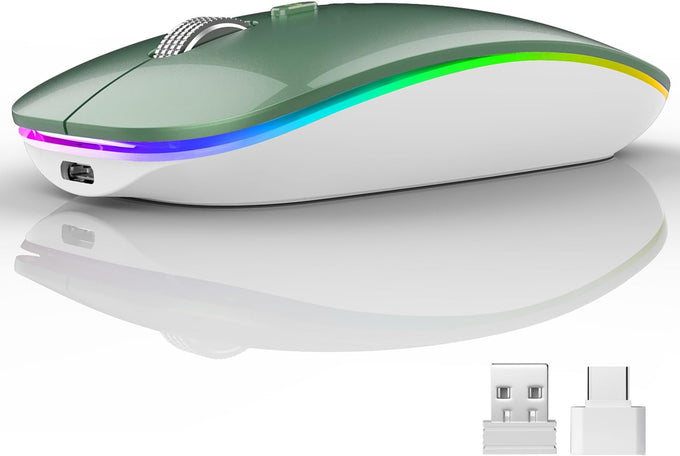 Uiosmuph LED Wireless Mouse, G12 Slim Rechargeable Silent Mouse Matte Black