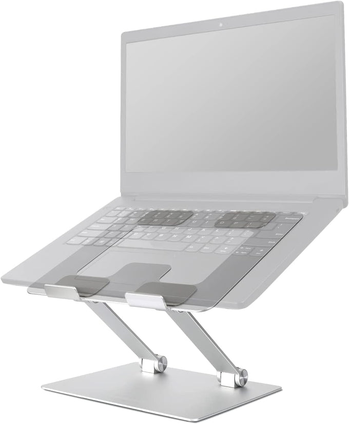 Amazon Basics Sturdy and Portable Ergonomic Laptop Stand for Desk, Height Adjustable Riser with Ventilated Cooling, Foldable, Fits all Laptops up to 15.6 Inch, Silver