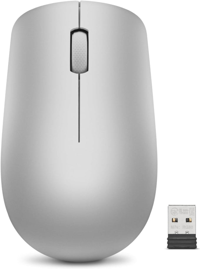 Lenovo 530 Wireless Mouse – Full Size Computer Mouse for PC, Laptop, Windows Computer - 2.4 GHz Nano USB Receiver - Ambidextrous Design - 12 Months Battery Life – Cordless