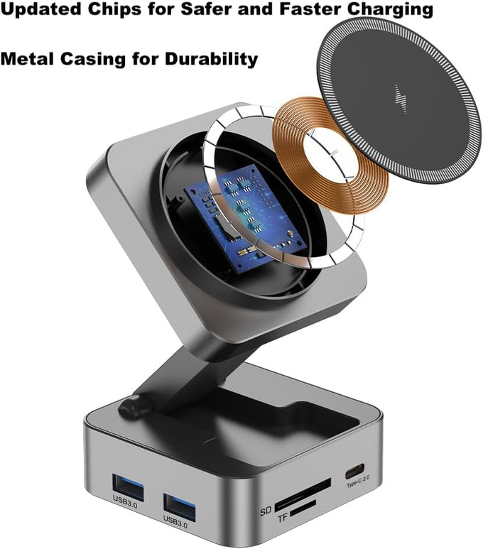 10-in-1 Portable USB-C Hub with Wireless Charger, 4K HDMI, Made with Aluminum Alloy Casing for Durability, Compatible with Mac, Windows, Compact and Lightweight USB C Docking Station for Travel
