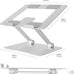 Amazon Basics Sturdy and Portable Ergonomic Laptop Stand for Desk, Height Adjustable Riser with Ventilated Cooling, Foldable, Fits all Laptops up to 15.6 Inch, Silver