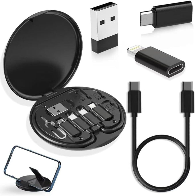 YANZIE USB Adapter Kit, USB C Travel Organizer Case with Phone Stand, Blue