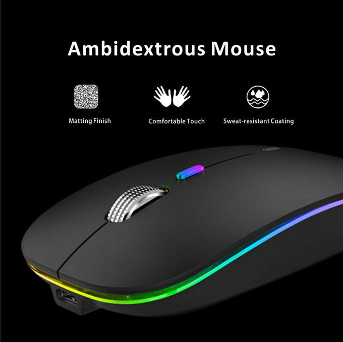 Uiosmuph LED Wireless Mouse, G12 Slim Rechargeable Silent Mouse Matte Black