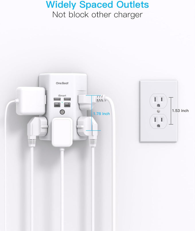 One Beat Surge Protector Wall Outlet Extender,3-Sided Outlet Splitter 1680J
