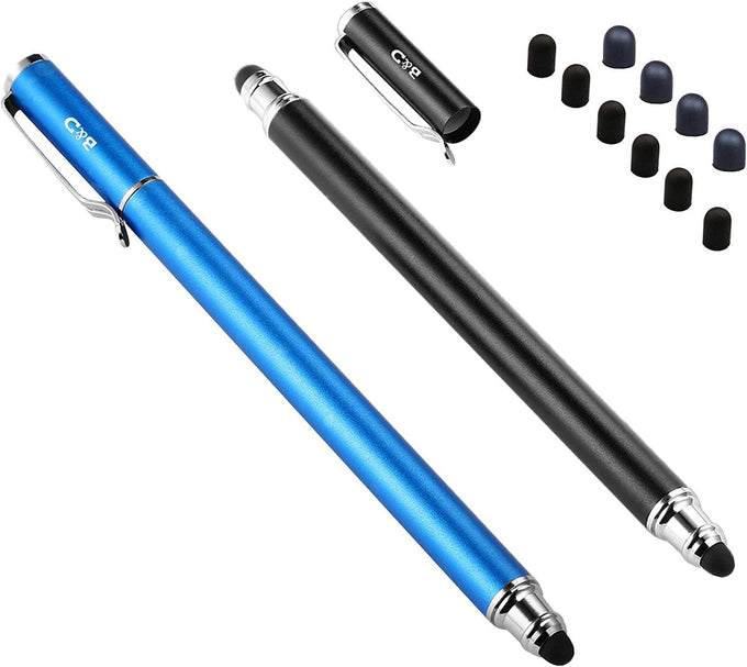 (2 Pcs) [New Upgraded][0.18-inch Small Tip Series] 2-in-1 Stylus/Styli 5.5-inch L with 10 Replacement Rubber Tips -Purple/Pink