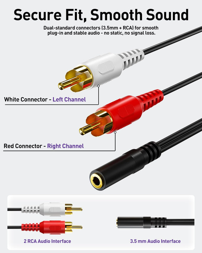 VCE 3.5mm to RCA Splitter, Gold Plated Male Stereo Audio Y Cable, 2-Pack