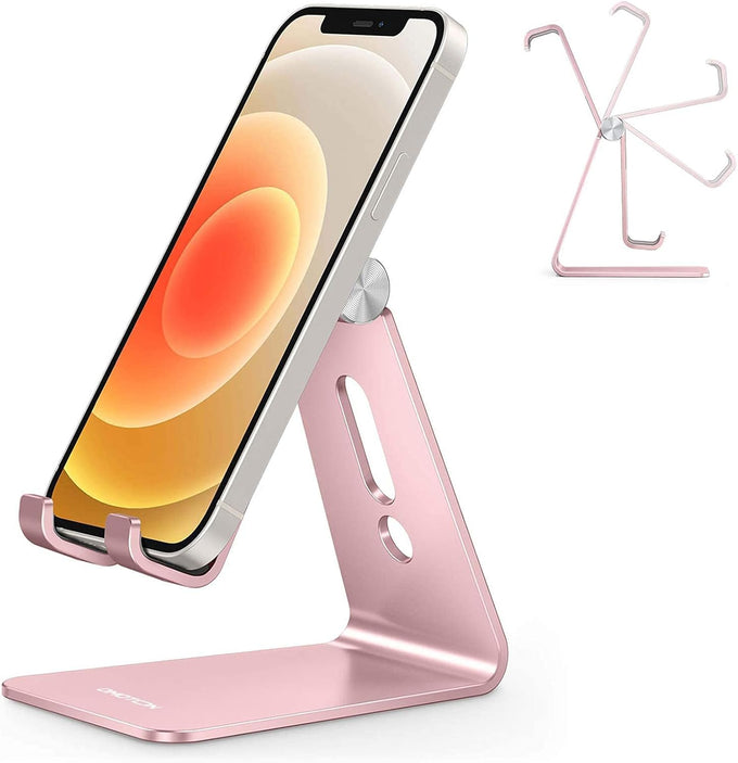 OMOTON C2 Adjustable Aluminum Cell Phone Stand with Charging Cutout, Silver