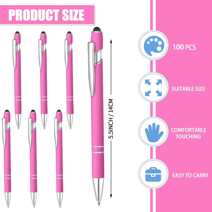 100 Pcs Ballpoint Pen with Stylus 2 in 1 Ballpoint Pen for Touch Screens, 2 in 1 Thank You Pen Gift for Colleagues, Coworker, Office (Rose Pink)