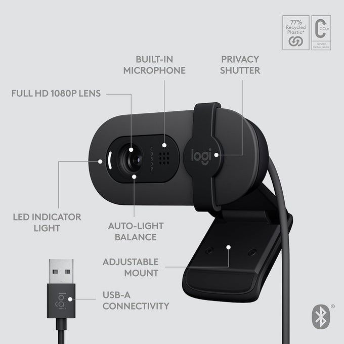 Logitech Brio 105 Full HD 1080p Business Webcam with Auto-Light Balance