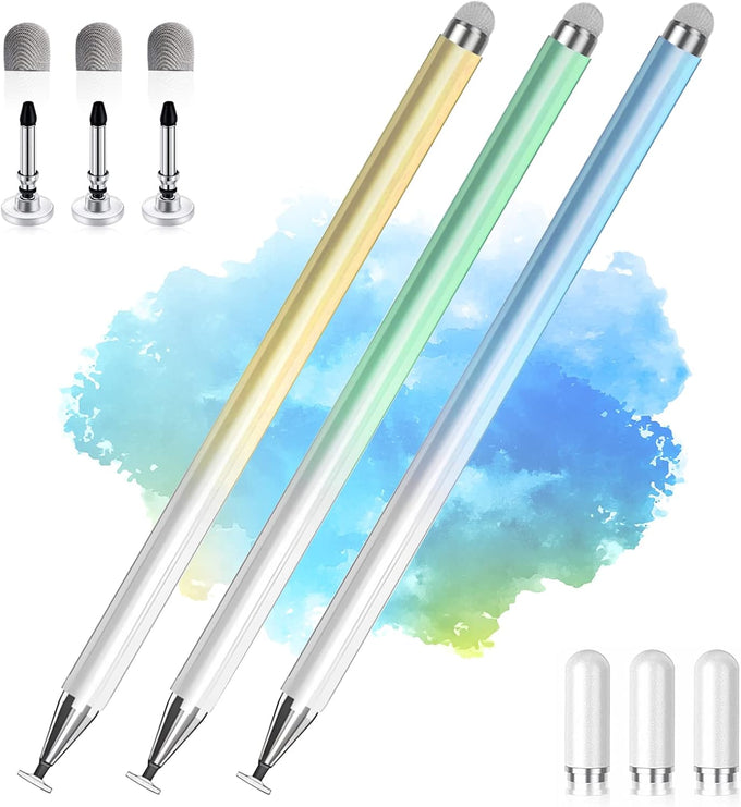 Stylus Pens for Touch Screens, 2 in 1 High Precision Universal Stylus Pen for iPad Compatible with Apple, iPhone, iPad, Android, Microsoft Tablets, Phones, 3 Pack - Blue, Pink, Purple