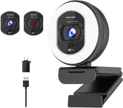 4K Webcam with Ring Light & Built-in Microphone for PC Streaming