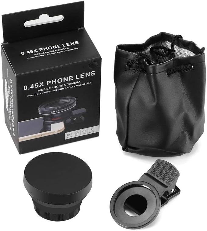Phone Camera Lens, Professional Attachment Universal Clip on Cell Phone Photography Camera Attachable Mobile Extra 0.45X Wide Angle 12.5X Super Macro Lens Kit for iPhone Android Smartphone