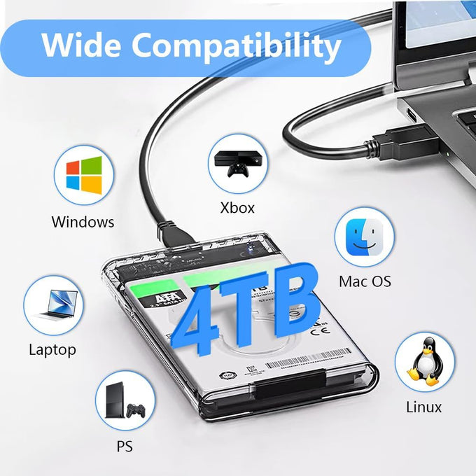 External Hard Drive Enclosure , SATA to USB 3.0 2.5 inch SSD HDD 7mm 9.5mm Clear Hard Drive Case Supports UASP SATA (Clear)