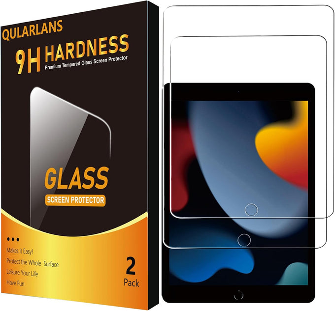 Qularlans Screen Protector for iPad 9.7 (6th/5th Gen), iPad Air 1/2, iPad Pro 9.7, 2-Pack Tempered Glass, 9H Hardness, Anti-Fingerprint, Apple Pencil & Case Friendly