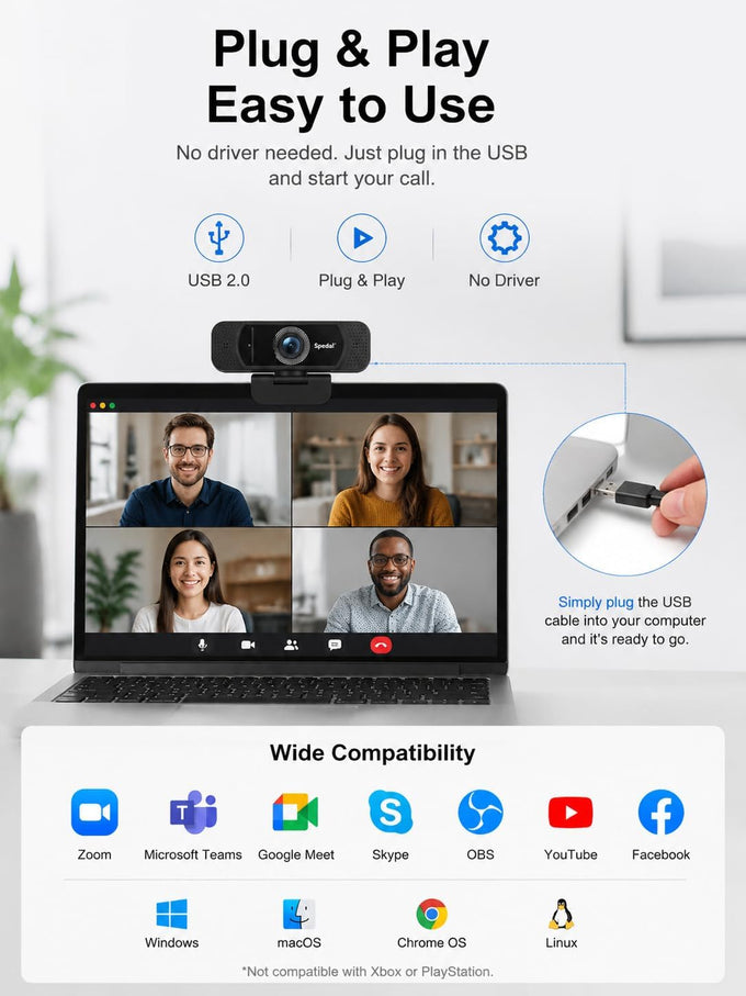 1080P Webcam with Microphone for Laptop and Desktop