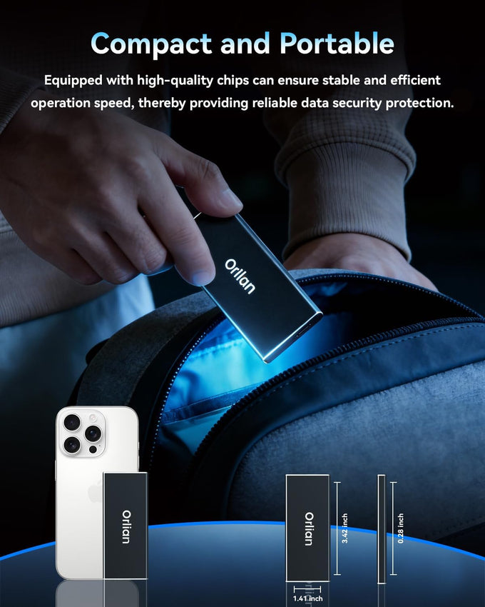 Orlian 250GB External Portable SSD Solid State Drive USB 3.1 Gen 2 Up to 500MB/s High-Speed Solid State Drive for Phone, Windows, Android, PC and More