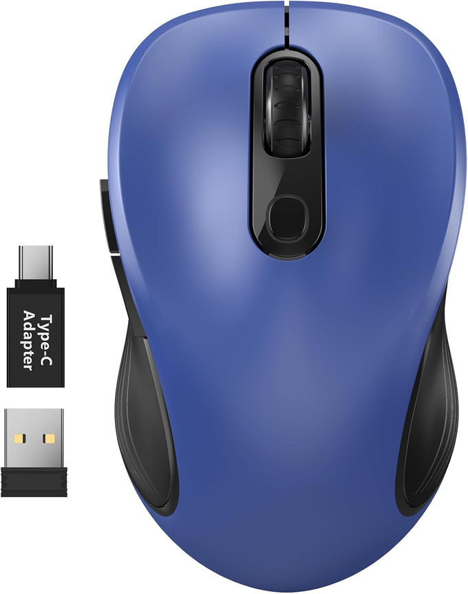 WisFox 2.4GHz Wireless Mouse for Laptop, Ergonomic 6-Button Design, Grey