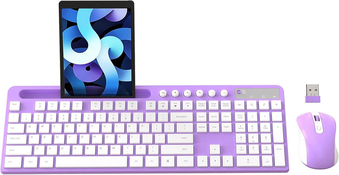 MARVO Wirelss Keyboard and Mouse Combo with Phone Holder, Full-Size, Black
