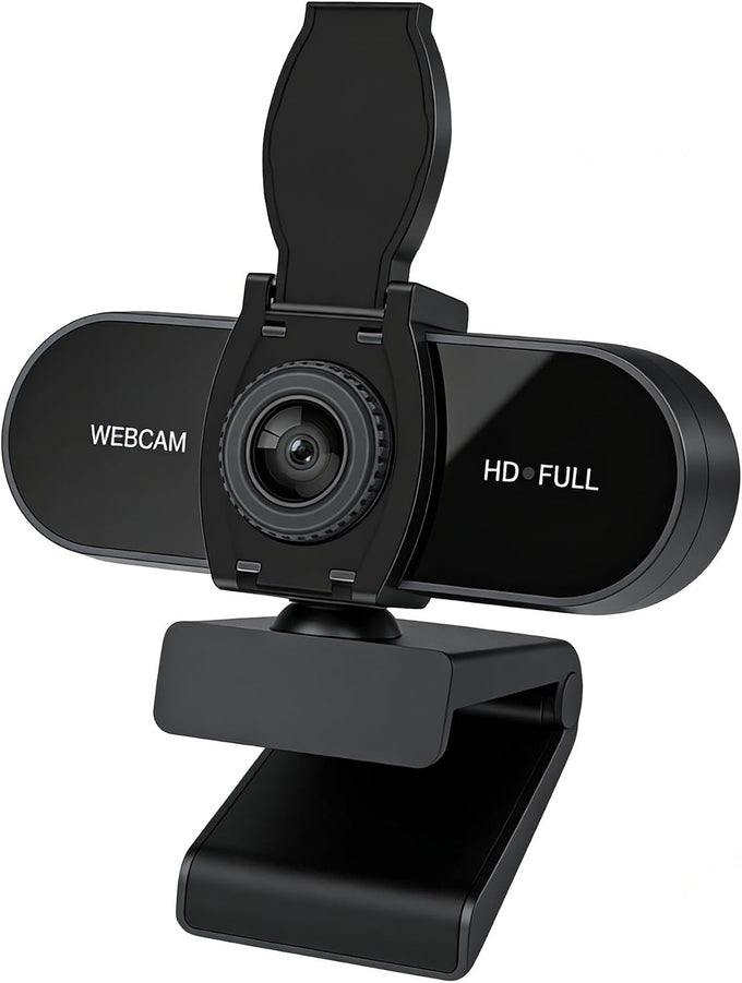 1080P HD Webcam with Microphone, Noise Cancellation, Privacy Cover, Wide-Angle Lens, Auto Light Correction, Plug & Play USB Webcam for Laptop, Desktop, PC, Mac, Zoom, Skype, Streaming (1080p)