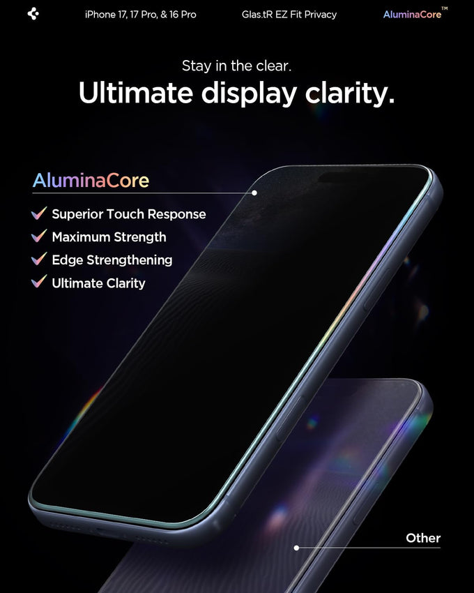 Spigen GlasTR EZ FIT Privacy Screen Protector for iPhone 17 Pro, 17, 16 Pro