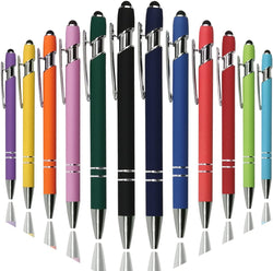 Oddmoal Ballpoint Pen with Stylus Tip, Soft Touch Click Metal Pen, 1.0mm Medium Point, Black Ink, 12 Count(Mixed Color)