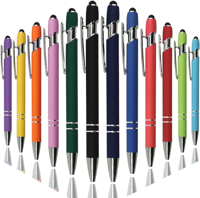 Oddmoal Ballpoint Pen with Stylus Tip, Soft Touch Click Metal Pen, 1.0mm Medium Point, Black Ink, 12 Count(Mixed Color)