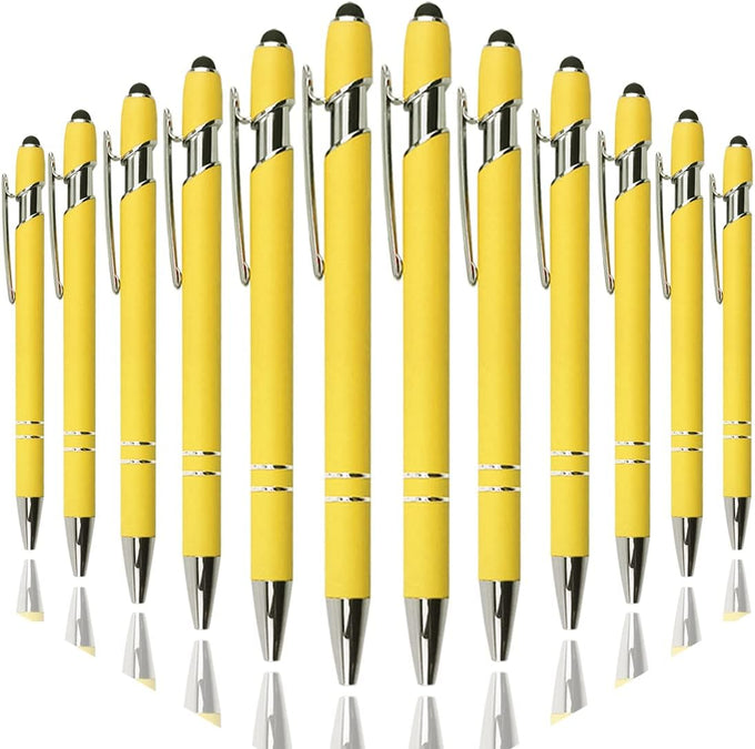 Oddmoal Ballpoint Pen with Stylus Tip, Soft Touch Click Metal Pen, 1.0mm Medium Point, Black Ink, 12 Count(Mixed Color)