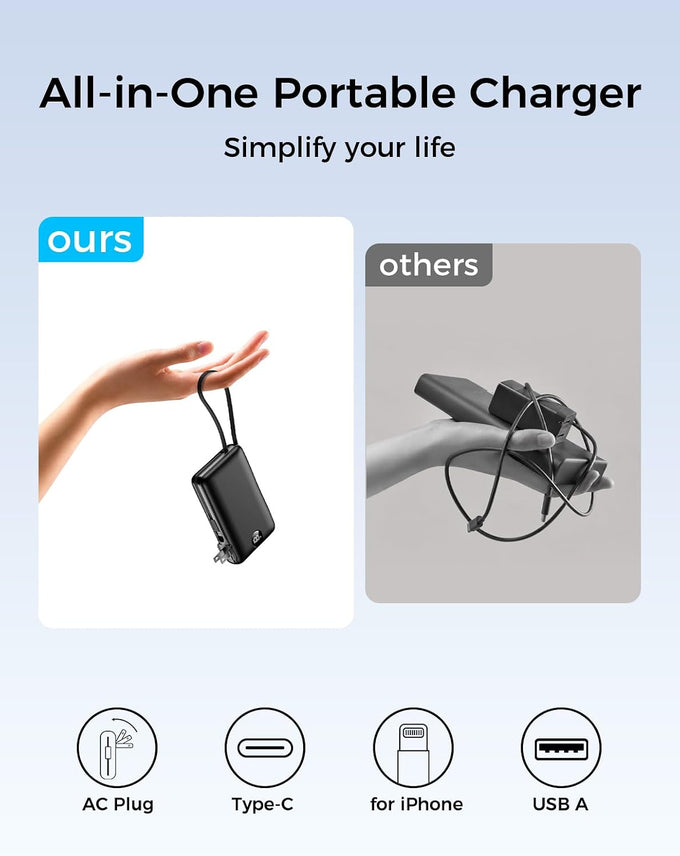 Portable Charger Power Bank 50000mAh Massive Capacity with Wall Plug Black