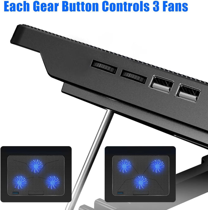 LIANGSTAR Laptop Cooling Pad, Laptop Cooler with 6 Quiet Fans for 12-17 Inch Notebook Gaming Fan Stable Stand, 7 Height & Wind Speed Adjustable, 2 USB Port & Phone Holder (Black)