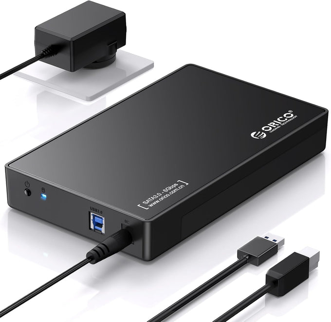 ORICO USB 3.0 External Hard Drive Enclosure for 3.5/2.5 Inch SATA Hard Drives/SSD Up to 20 TB, 3.5'' Tool-Free HDD Enclosure with 12V/2A Power Supply and UASP Acceleration (3588US3)