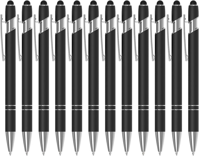 Actsun 12 Pack Black Stylus Pens, 2-in-1 Ballpoint Pen with Metal Stylus Tip for Touch Screens, 1.0 mm Black Ink Smooth Writing Pens for Office, School, Gift (12 PCS, Black)