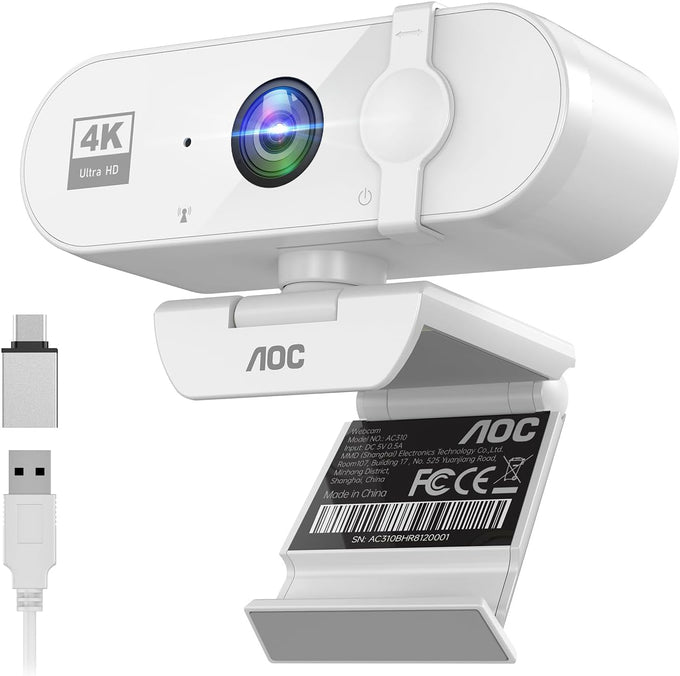 AOC 4K Webcam for PC, Streaming Computer Camera with Noise-Canceling Mic
