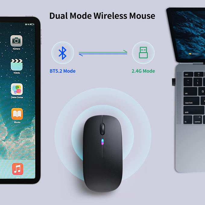 KANMABPC Wireless Bluetooth Mouse, Silent Dual Mode Mouse(Black)