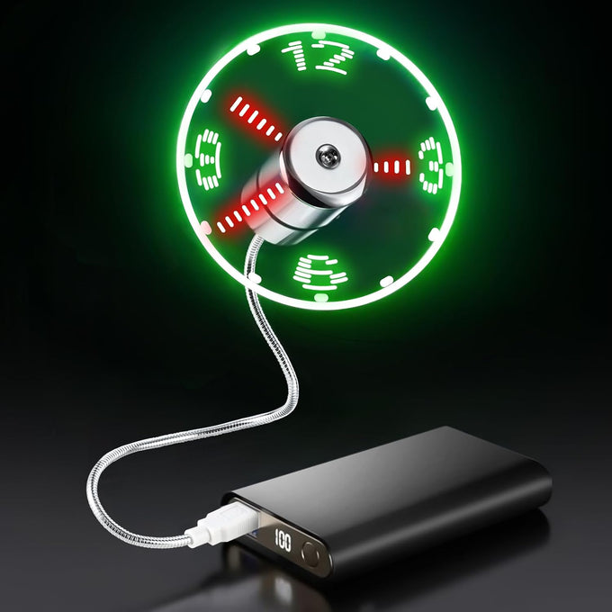 LED USB Clock Fan with Real Time Display Function,Stocking Stuffers for Men Christmas Gadgets,Father's Gifts,1 Year Warranty