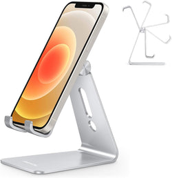 OMOTON C2 Adjustable Aluminum Cell Phone Stand with Charging Cutout, Silver