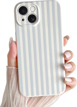 Skyseaco for iPhone 14 Case Cute Aesthetic Striped Phone Case for Women Girl Trendy Soft TPU Slim Shockproof Full Camera Protection Cover, Blue and White