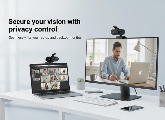 1080P HD Webcam with Microphone, Noise Cancellation, Privacy Cover, Wide-Angle Lens, Auto Light Correction, Plug & Play USB Webcam for Laptop, Desktop, PC, Mac, Zoom, Skype, Streaming (1080p)