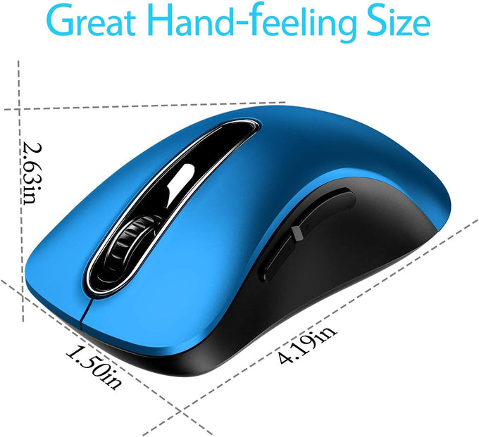 memzuoix 2.4G Portable Wireless Mouse, 1400 DPI Mobile Optical Cordless Mice with USB Receiver for Computer, Laptop, PC, Desktop, MacBook, 5 Buttons, Blue