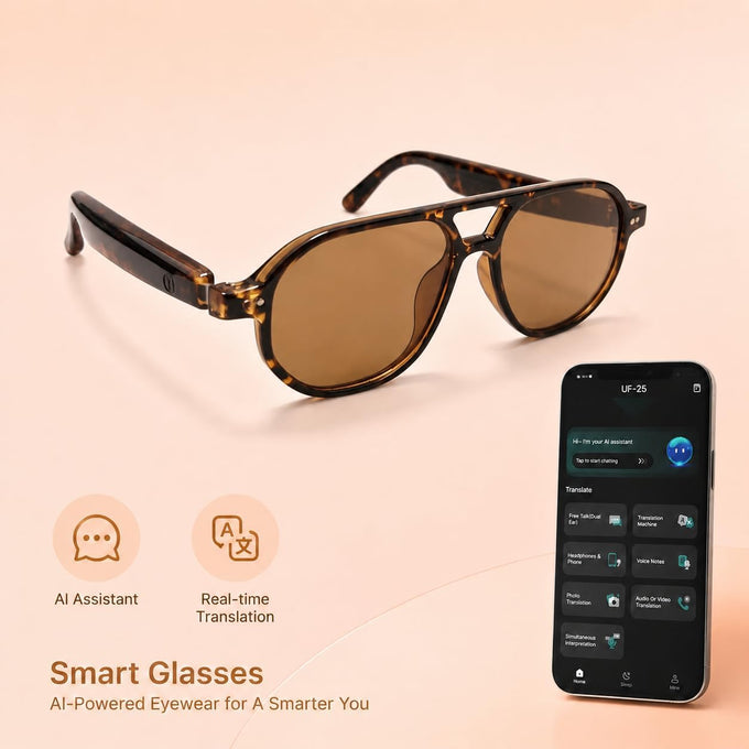 AI Smart Glasses, Aviator Sunglasses for Travel & Outdoors Activities