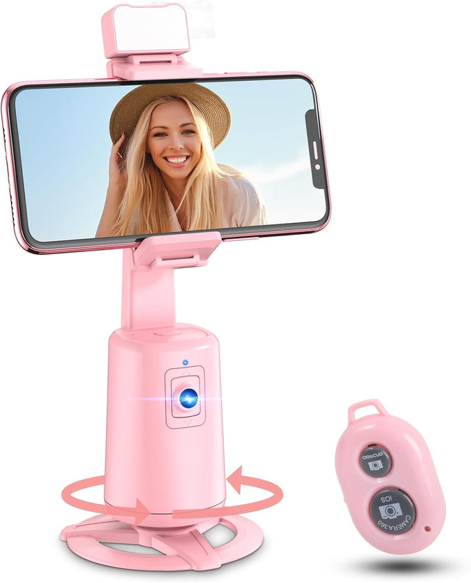 Auto Face Tracking Tripod 360° Rotating Cell Phone Photo and Video Kits Stand, No App, Camera Stand with Remote and Gesture Control, Rechargeable Smart Shooting Stand for Live Recording Tiktok（Black）